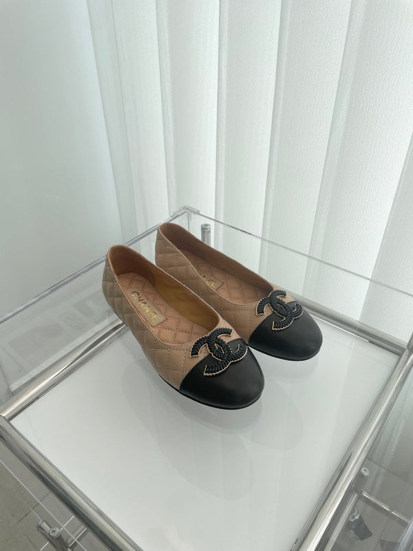 Ballerine CC 10mm Beige Nero Pelle di Agnello Trapuntata