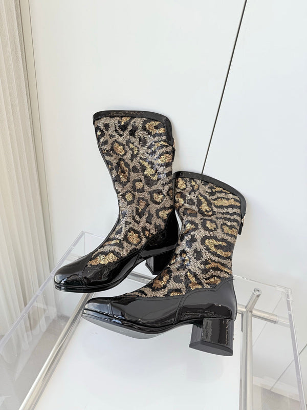 CC 25 High Boot Leopard Print Cowhide Fabric 411463