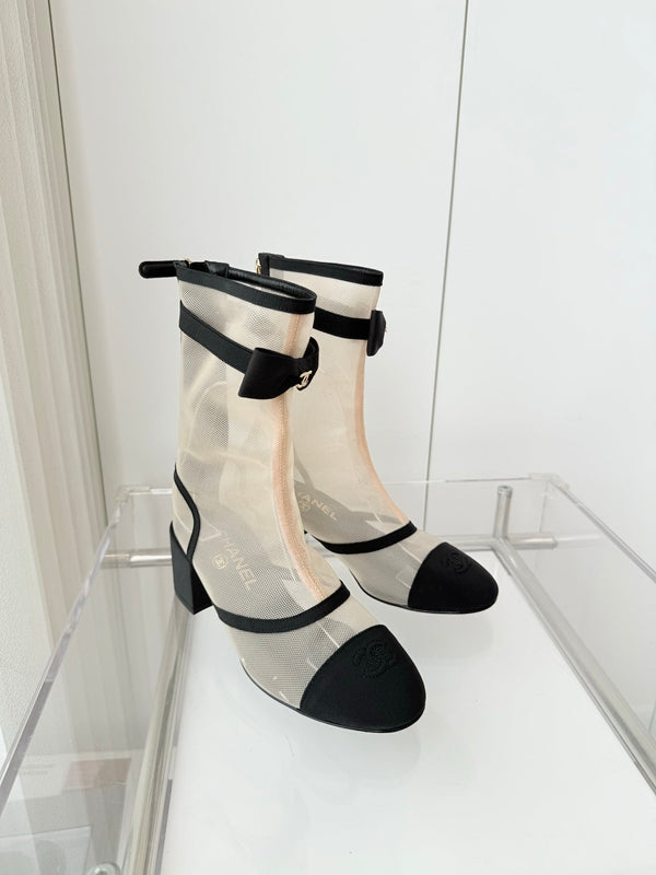 CC 25 Short Boot Beige Black Mesh Fabric 411469