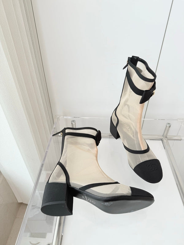 CC 25 Short Boot Beige Black Mesh Fabric 411469
