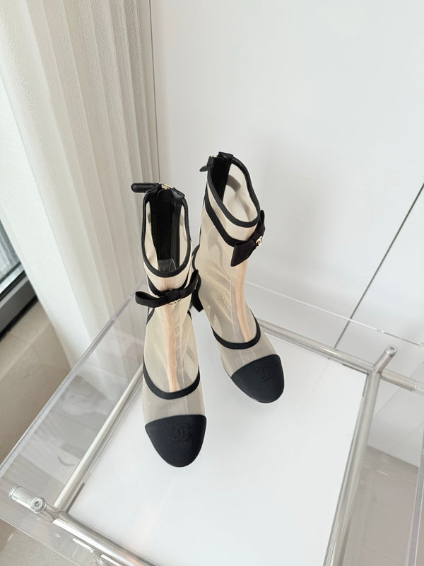 CC 25 Short Boot Beige Black Mesh Fabric 411469