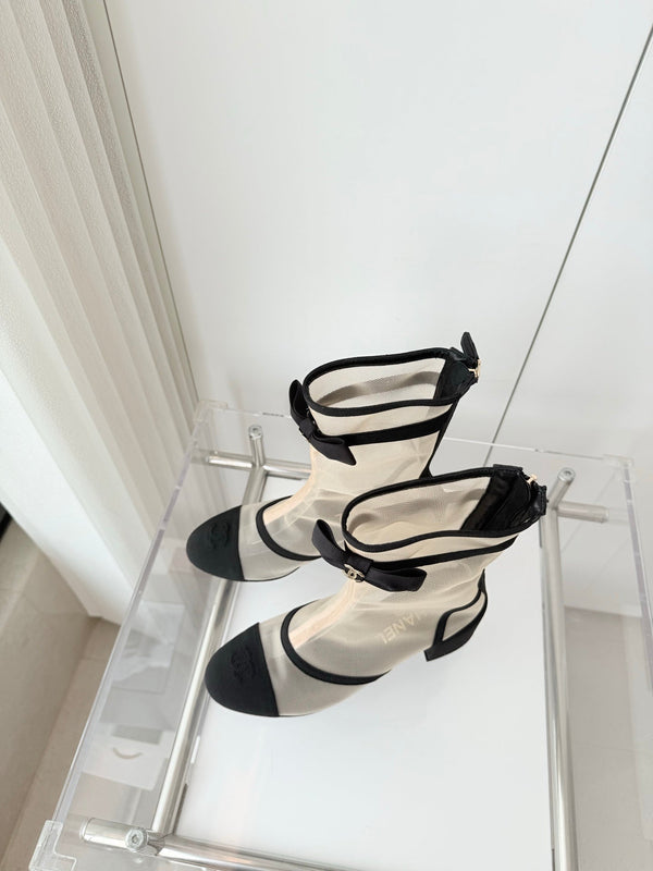 CC 25 Short Boot Beige Black Mesh Fabric 411469