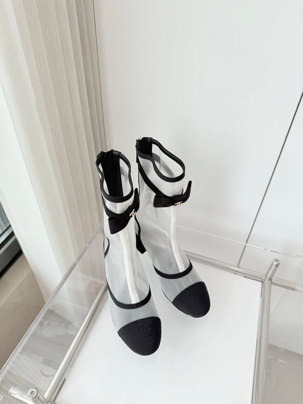 CC 25 Short Boot Black White Mesh Fabric 411470
