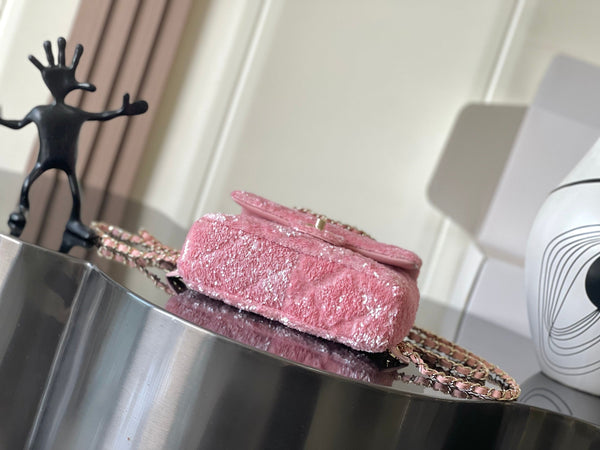 Chanel 25 Sequin Embroidered 21cm Bag Pink Leather Sequins 286171