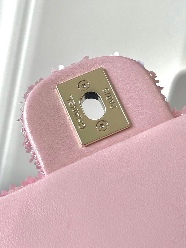 Chanel 25 Sequin Embroidered 21cm Bag Pink Leather Sequins 286171