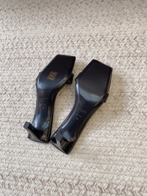 HIGH MULES WITH SQUARE TOE IN BLACK SMOOTH CALFSKIN