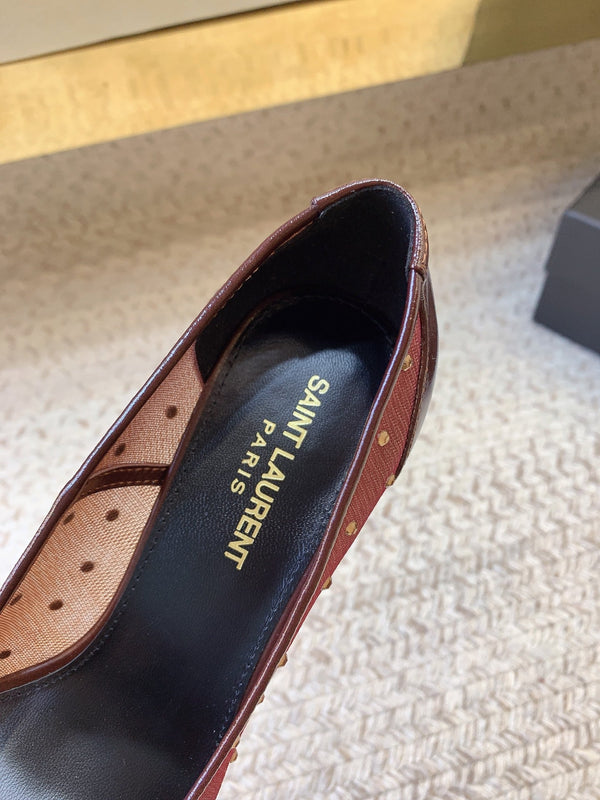 NORMA PUMPS IN CHESTNUT MESH ATTACHED CRYSTALS