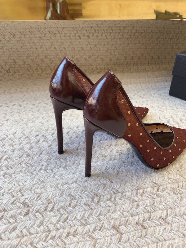 NORMA PUMPS IN CHESTNUT MESH ATTACHED CRYSTALS