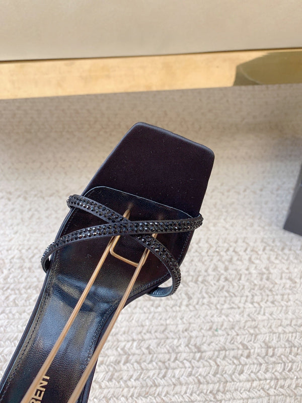 LIZA SANDALS IN BLACK SILK WITH CRYSTALS