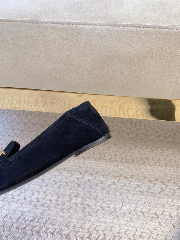 LOAFERS WITH GOLD HARDWARE IN BLACK SUEDE