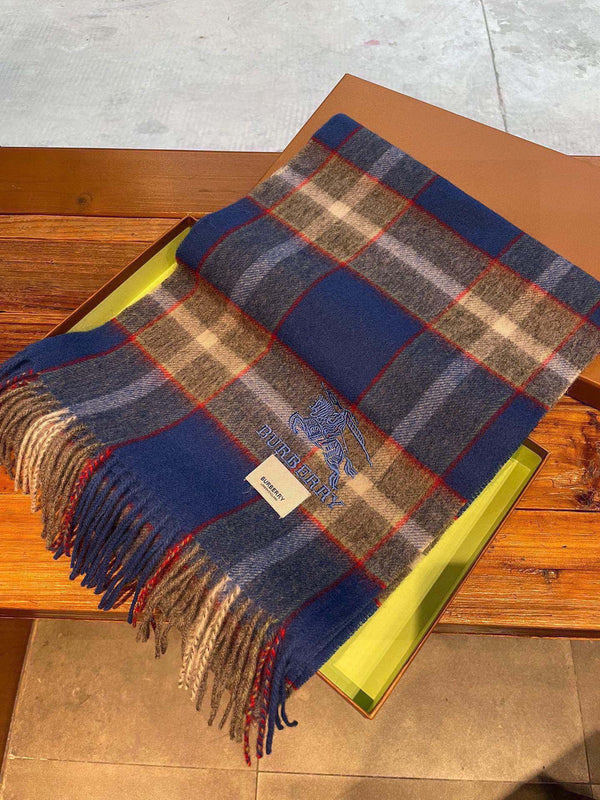 CASHMERE CHECK SCARF BLUE MIX LIGHT GRAY 407521