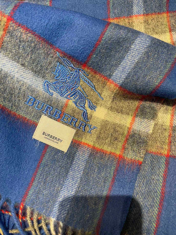 CASHMERE CHECK SCARF BLUE MIX LIGHT GRAY 407521