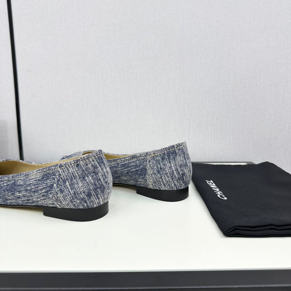 cc ballet flat blue with white stripe denim 166816