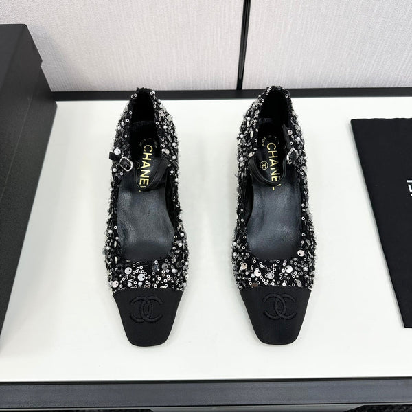 CC MARY JANE IN BLACK SEQUINS AND VELVET