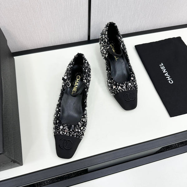 CC MARY JANE IN BLACK SEQUINS AND VELVET