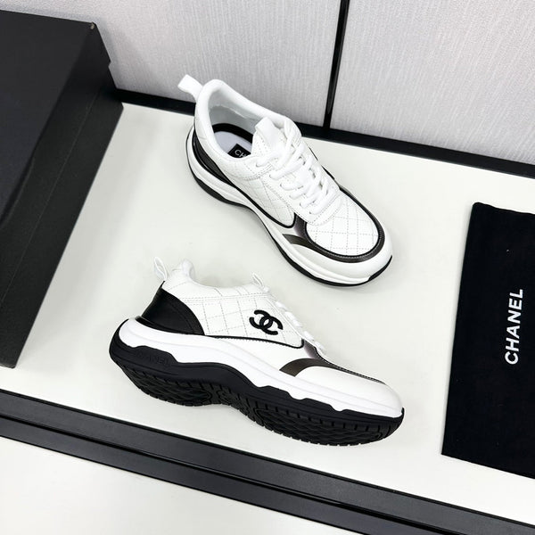 CC SNEAKER IN WHITE MIX BLACK EMBROIDERED LAMBSKIN