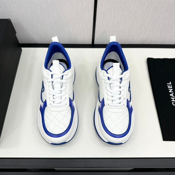 CC SNEAKER IN WHITE MIX COBALT BLUE EMBROIDERED LAMBSKIN