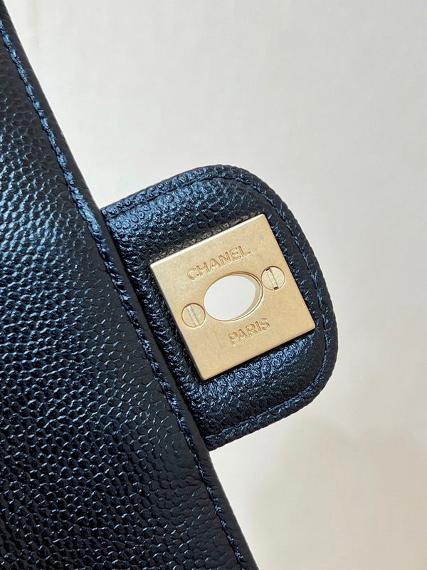 CC24K Mini Handle Flap Bag 16cm Black Caviar Light GHW