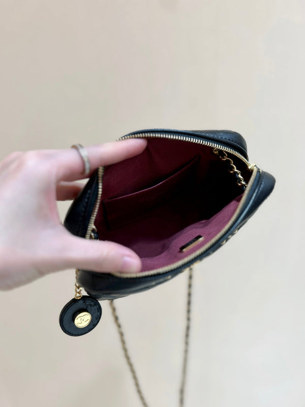 CC 24K Gold Coin Camera Bag 18cm Black Lambskin Light GHW