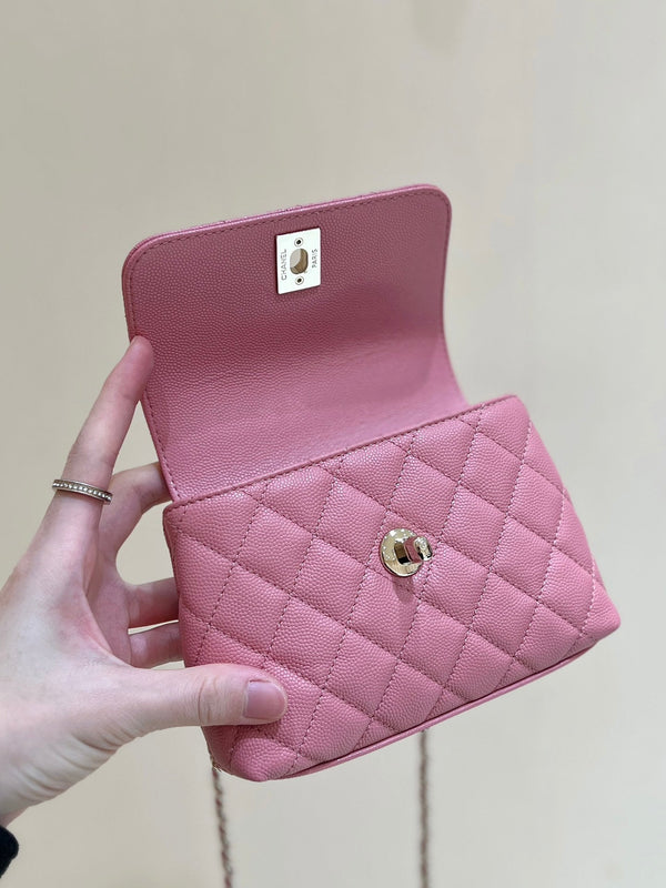 CC Super Mini Handle Bag 14.5 Pink Leather Gold Hardware