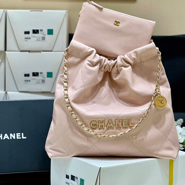 Borsa CC 24K Hobo 22 in pelle di vitello grana rosa chiaro