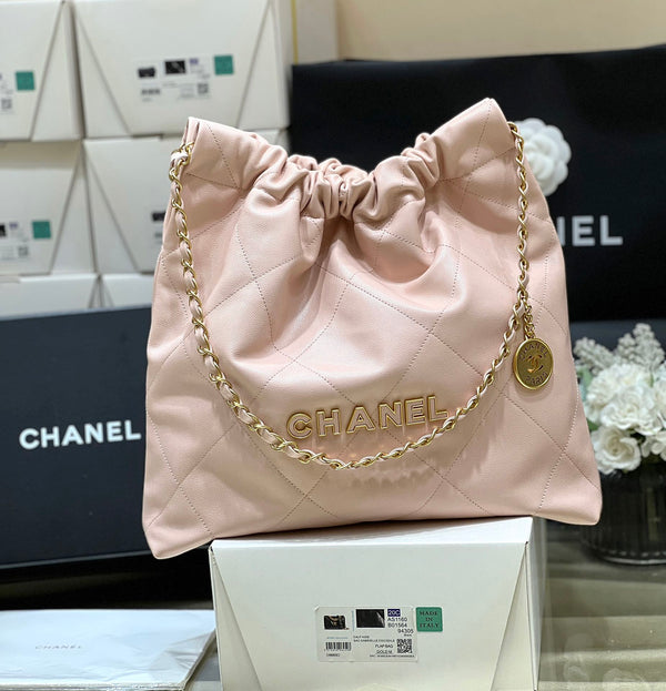 Borsa CC 24K Hobo 22 in pelle di vitello grana rosa chiaro