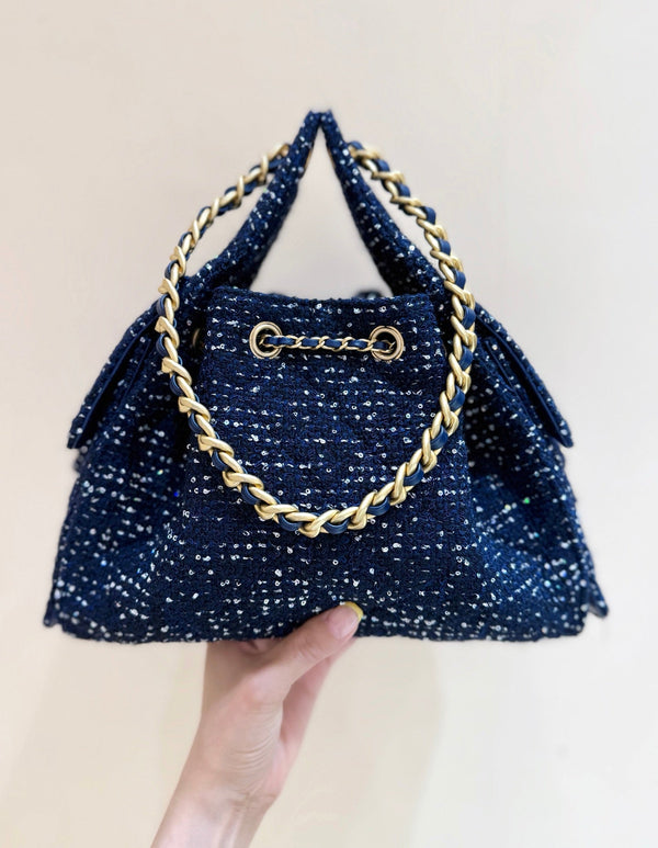 CC 25s Hobo Bag 30cm Dark Blue Tweed Wool
