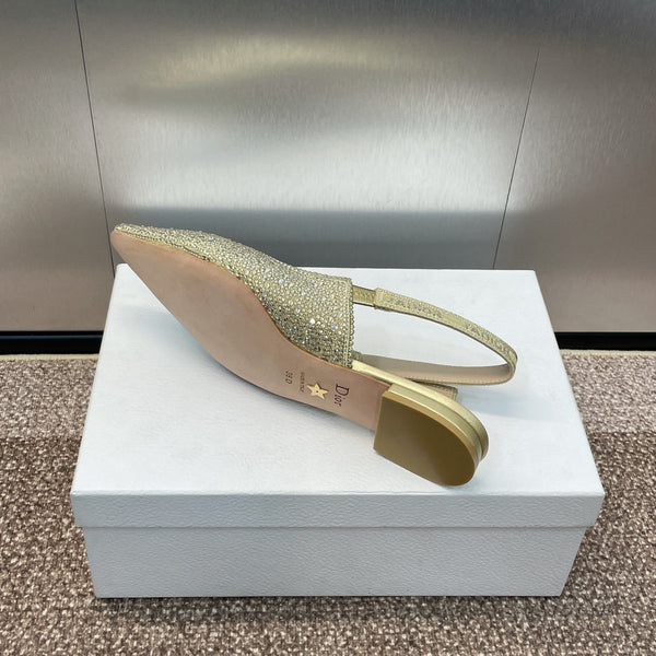 cd slingback flat gold green calfskin resin pearl