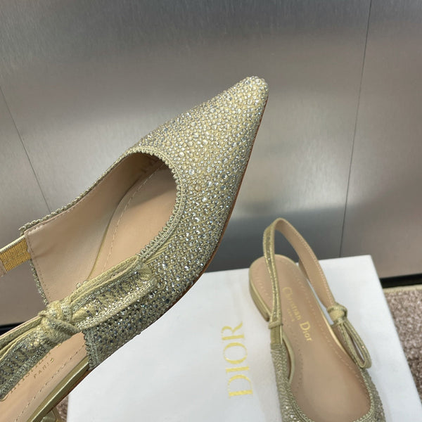 cd slingback flat gold green calfskin resin pearl