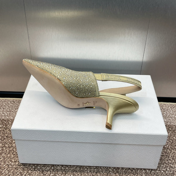 cd slingback pump 65 gold green calfskin resin pearl