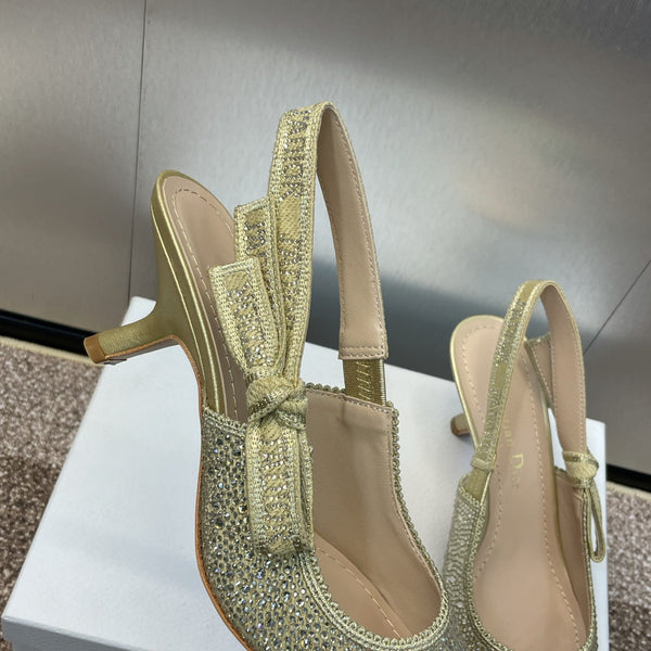 cd slingback pump 65 gold green calfskin resin pearl