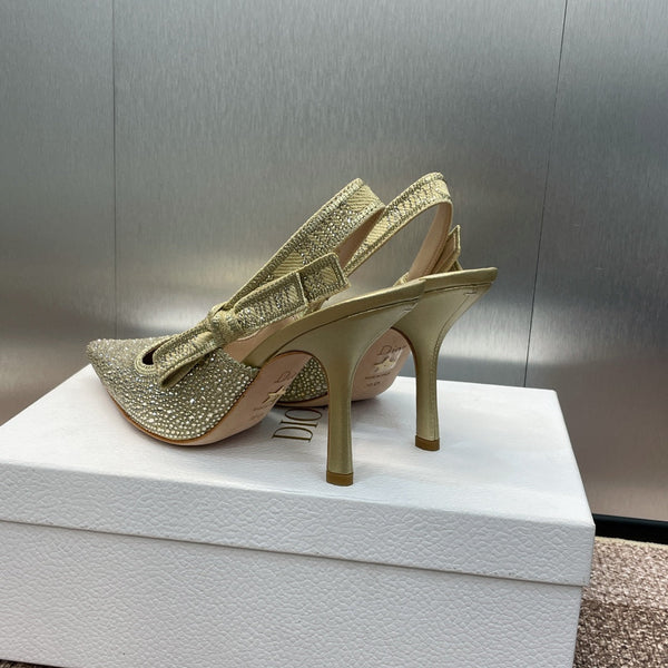 cd slingback pump 95 gold green calfskin resin pearl