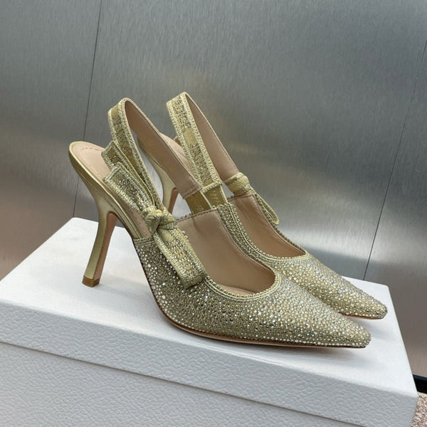 cd slingback pump 95 gold green calfskin resin pearl