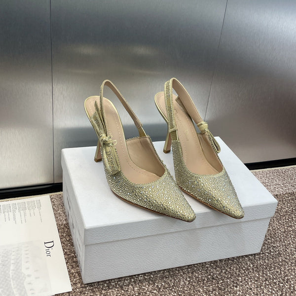 cd slingback pump 95 gold green calfskin resin pearl