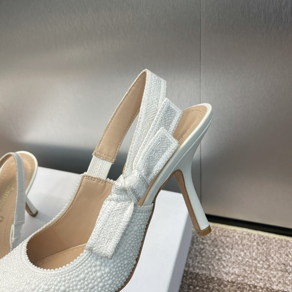 cd slingback pump 95 embroidered cotton white calfskin resin pearl