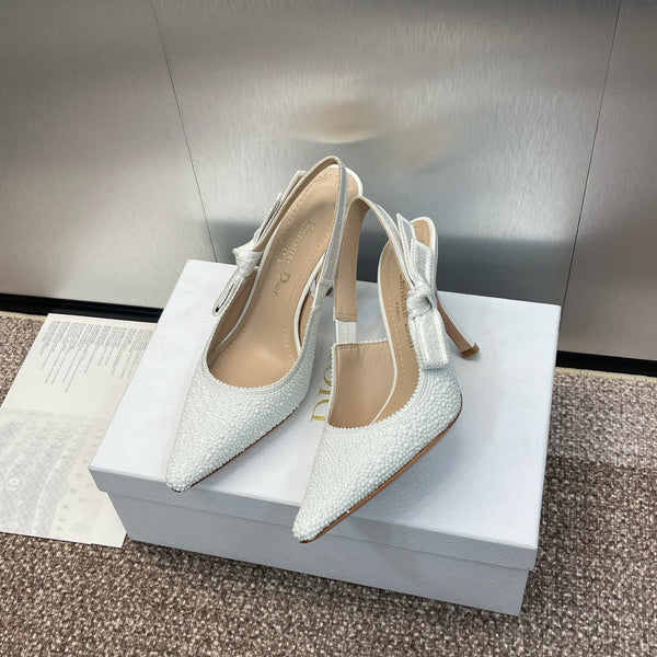 cd slingback pump 95 embroidered cotton white calfskin resin pearl