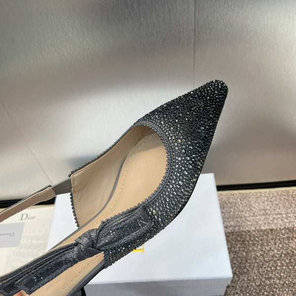 cd slingback flat opaque black calfskin resin pearl