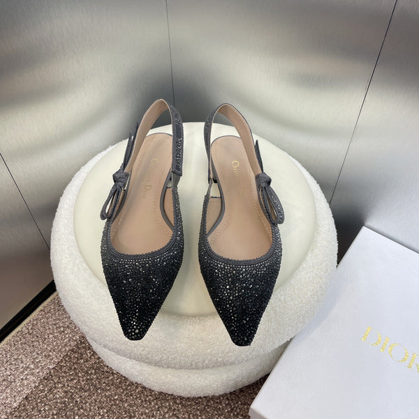 cd slingback flat opaque black calfskin resin pearl