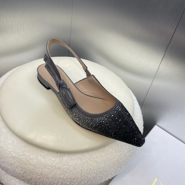 cd slingback flat opaque black calfskin resin pearl