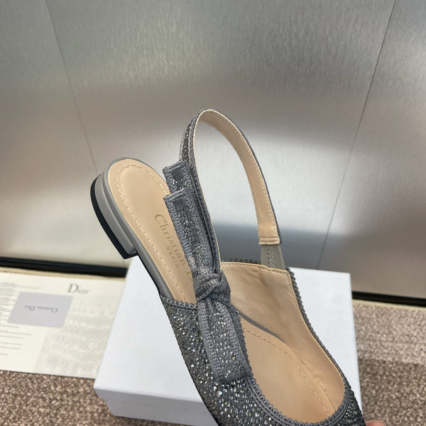 cd slingback flat opaque black calfskin resin pearl