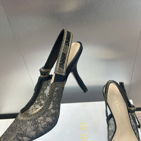 cd slingback pump 95 transparent mesh embroidered black sun motif