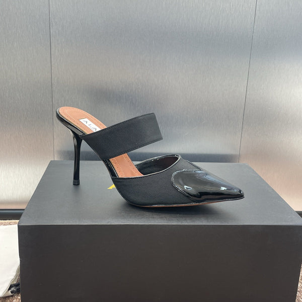 alaia mule 90 black grosgrain heart patent calfskin