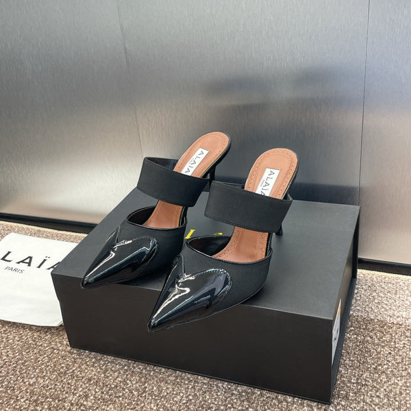 mulo alaia 90 grosgrain nero cuore pelle di vitello verniciata