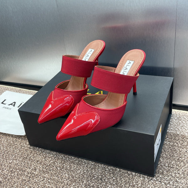 alaia mule 90 red grosgrain heart patent calfskin