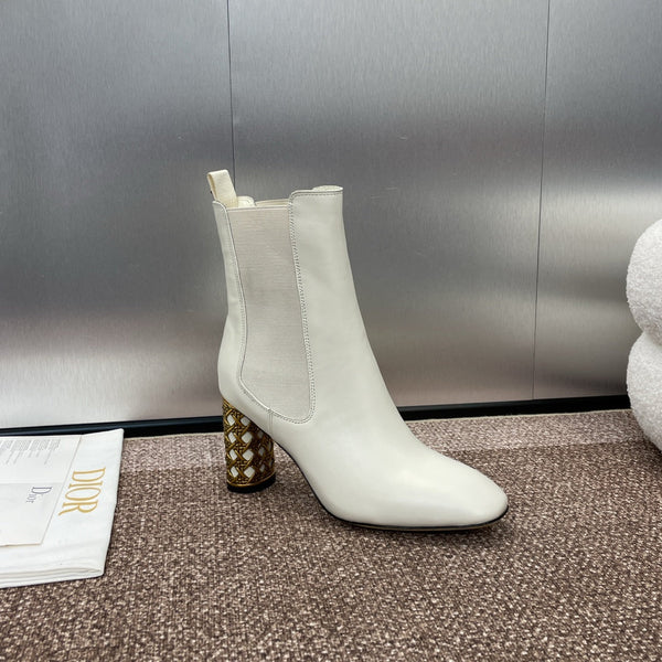 CD Icon Heeled Ankle Boot White Lambskin