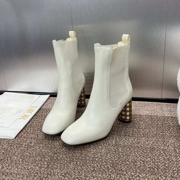CD Icon Heeled Ankle Boot White Lambskin