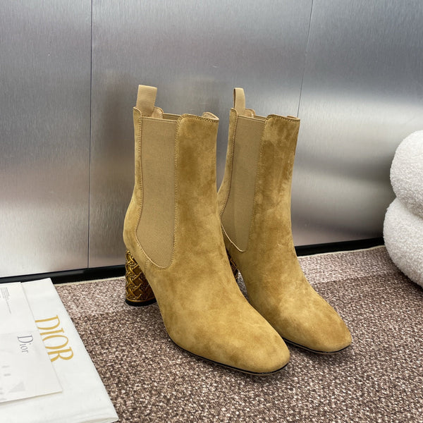 CD Icon Heeled Ankle Boot Beige Light Yellow Suede