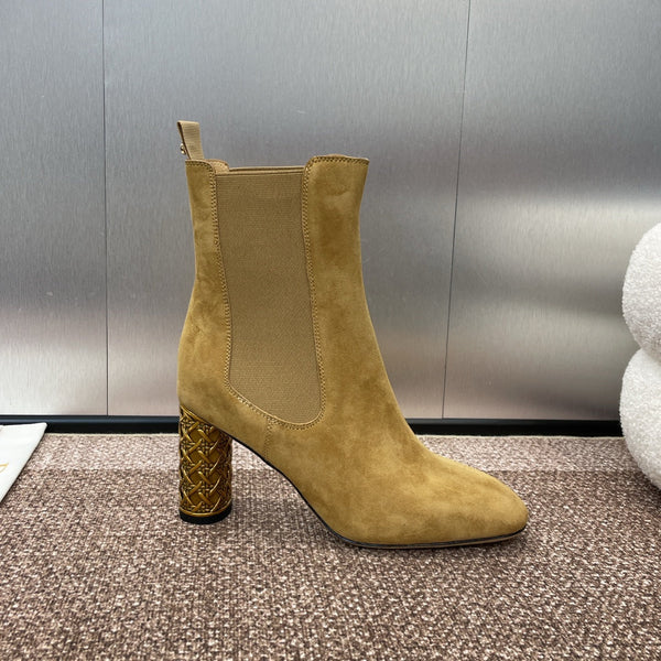 CD Icon Heeled Ankle Boot Beige Light Yellow Suede