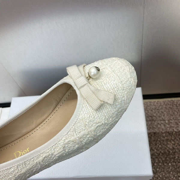 CD Ballet Flat Bianco Intrecciato Sedge E Pelle Di Agnello