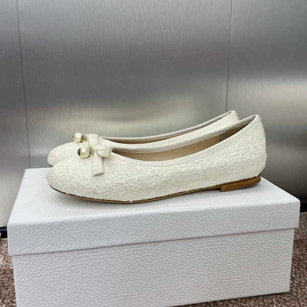CD Ballet Flat Bianco Intrecciato Sedge E Pelle Di Agnello